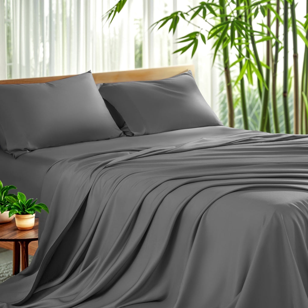 Ultra-Soft Luxury Bamboo Bed Sheet Set - Deep Pockets - 4 Piece, Queen, Dark Gray - Cooling Hotel Quality Bedding Sheets and Pillowcases - Default Title