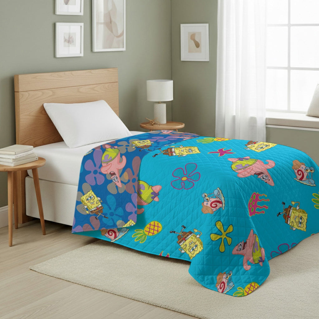 Lightweight Warm Spongebob Tropical Waltz Quilted Throw Blanket 60x80 inches, Kids Character Bedding - Lightweight Plush Warm Blanket for All Seasons - Default Title