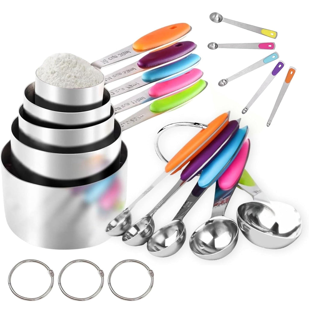 High-Precision Stainless Steel Measuring Cups and Spoons Set of 15, 5 Stainless Steel Nesting Measuring Cups & 5 Spoons, 5 Mini Meas... - Multi-Purpose Hand Tool for Daily Meal Prep - Default Title