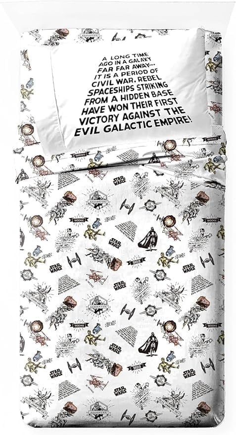 Cooling Sateen T-Shirt Comic 3 Piece Twin Size Bed Sheets Set - Disney Space Theme Bedding - Premium Ultra-Soft Pillowcase Pair for Sleeping - Default Title