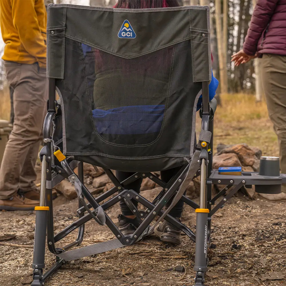 Premium All-Weather Stowaway Rocker with Side Table - Choice 253 - Patented Spring-Action Rocking Chair for Camping Detail