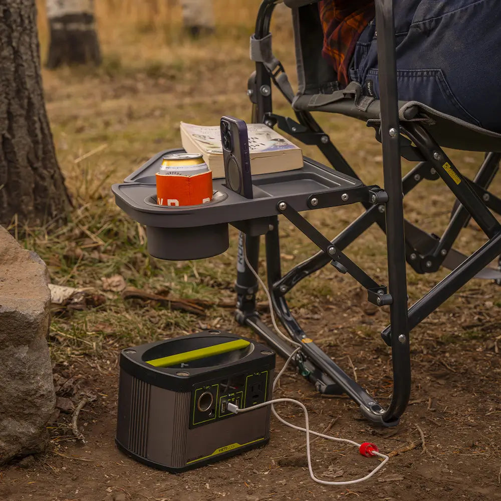 Premium All-Weather Stowaway Rocker with Side Table - Choice 253 - Patented Spring-Action Rocking Chair for Camping Detail