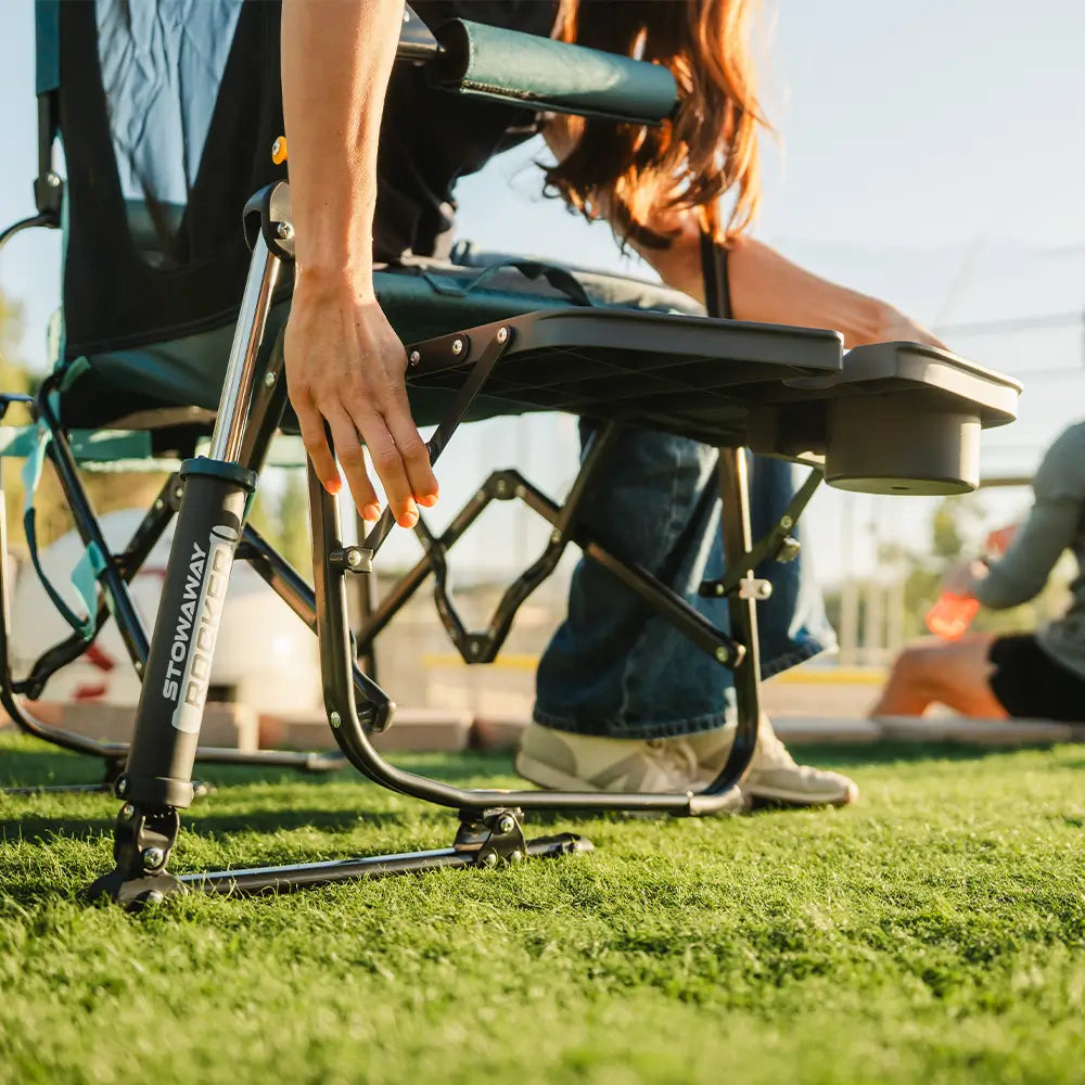 Premium All-Weather Stowaway Rocker with Side Table - Choice 253 - Patented Spring-Action Rocking Chair for Camping Detail