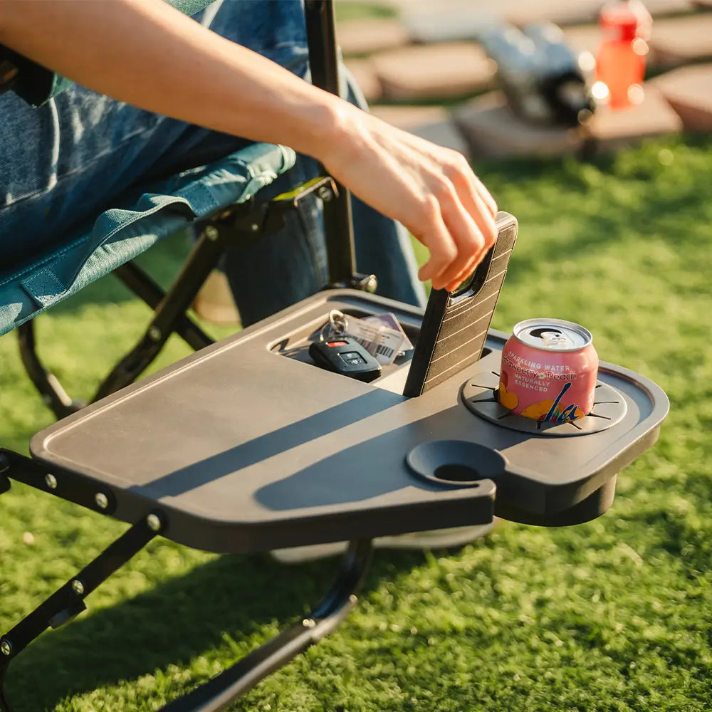 Premium All-Weather Stowaway Rocker with Side Table - Choice 253 - Patented Spring-Action Rocking Chair for Camping Detail