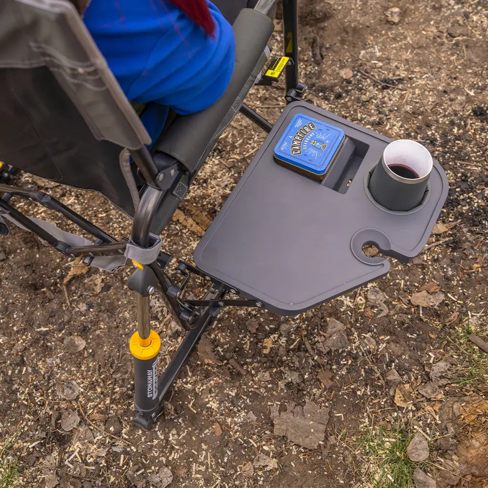 Premium All-Weather Stowaway Rocker with Side Table - Choice 253 - Patented Spring-Action Rocking Chair for Camping Detail
