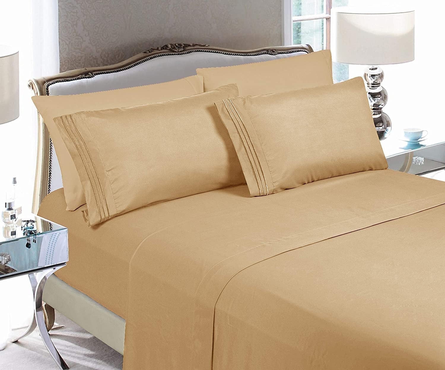 Premium Egyptian Cotton Super Soft 1500 Premier Hotel Collection Sheet set, Queen, Gold - Breathable Egyptian Cotton Flat & Fitted Sheets - Default Title