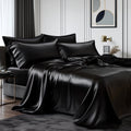 Cooling Sateen Queen Silk Black Bed Sheet Set,4 Pieces 1800 Microfiber 2 Pillowcase 20"x30" - Premium Ultra-Soft Pillowcase Pair for Sleeping - Default Title