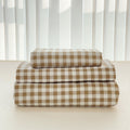 Cooling Sateen Sheet Set, Soft Brushed Microfiber Taupe Plaid Sheets, 4-Piece Brown Grid Set with Deep Pocket - Breathable Egyptian Cotton Flat & Fitted Sheets - Default Title