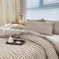 All-Season Tan Gingham Queen Comforter Set, Taupe Plaid Bedding Set, Checked Bed Comforter 3 Pieces(Tan Gingham, Queen) - All-Season Down Alternative Comforter Insert - Default Title