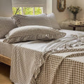 Premium Egyptian Cotton Tan Gingham Ruffle Queen Sheet Set, Taupe Soft Pre-Washed Microfiber Plaid Ruffled Queen Bed Sheets, 4-Pieces Farmhou... - Breathable Egyptian Cotton Flat & Fitted Sheets - Default Title