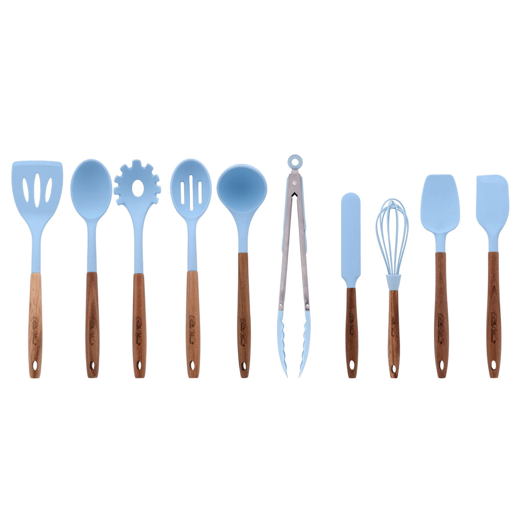 Chef-Quality 10-Piece Silicone and Acacia Wood Handle Cooking Utensils Set, Blue - Professional Kitchen Tool for Culinary Enthusiasts - Default Title
