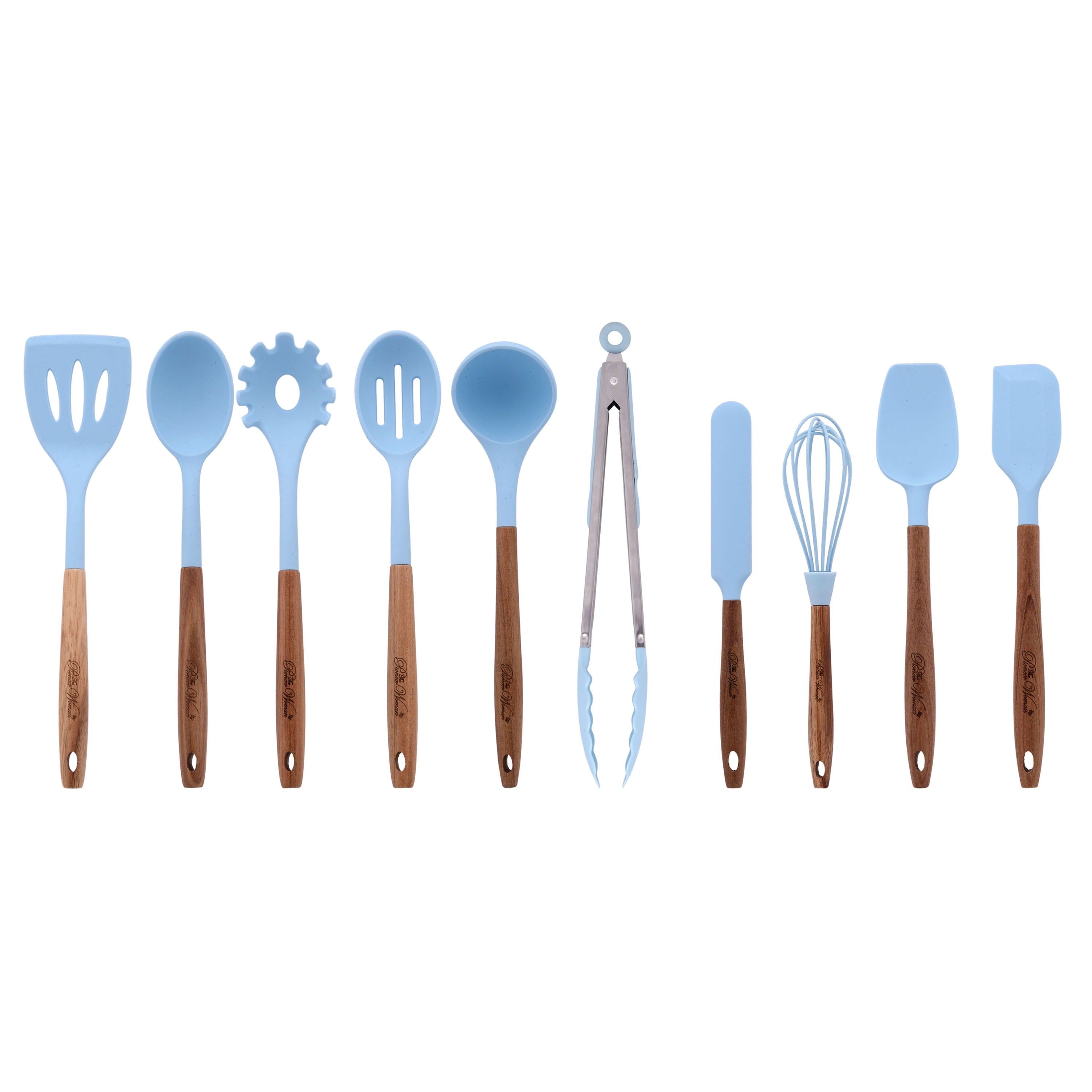 Chef-Quality 10-Piece Silicone and Acacia Wood Handle Cooking Utensils Set, Blue - Professional Kitchen Tool for Culinary Enthusiasts - Default Title