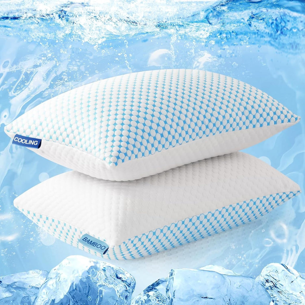 Decorative Plump 2 Pack Cooling Pillow for Sleeping, Memory Foam Pillows Cool Bed Pillows Hotel Reversible Pillow with Washable Remova... - Ergonomic Memory Foam Pillow for Neck Pain Support - Default Title
