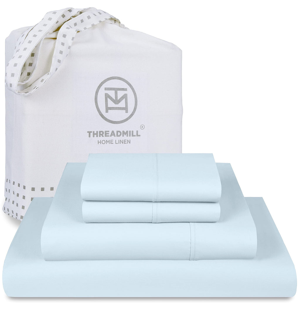 Premium Egyptian Cotton 100% Cotton King Bed Sheets Set - 4-Piece, 300 Thread Count, Lightweight Sateen, Light Blue - Luxury Bed Sheet Set with Deep Pockets - Default Title