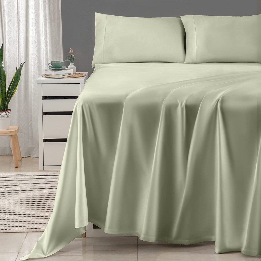 Breathable Luxury 600 Thread Count 4-Piece Queen Bed Sheet Set, Sateen Weave, Sage Green - Premium Ultra-Soft Pillowcase Pair for Sleeping - Default Title