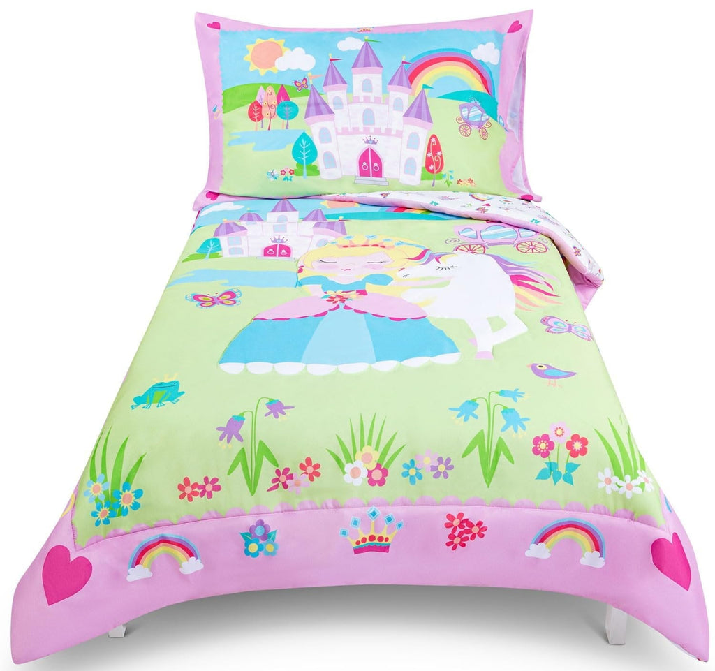 Hypoallergenic Cloud Princess Toddler Bedding Set for Girls - 4-Piece Toddler Bed Comforter Sets for Girls, Reversible Comforter & Pillowc... - Cloud-Like Soft Lightweight Bed Comforter - Default Title
