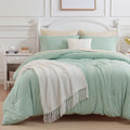 Luxurious Quilted Queen Comforter Set Sage Green, 7 Pieces Lightweight Queen Bedding Sets, Contrasting Design - All-Season Down Alternative Comforter Insert - Default Title