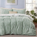 Luxurious Quilted 3 Pieces Sage Green Queen Size Comforter Sets, Cute Flowers Botanical Lightweight Soft Bedding Set with 2 Pillow Shams - Luxurious Quilted Duvet Cover Set - Default Title
