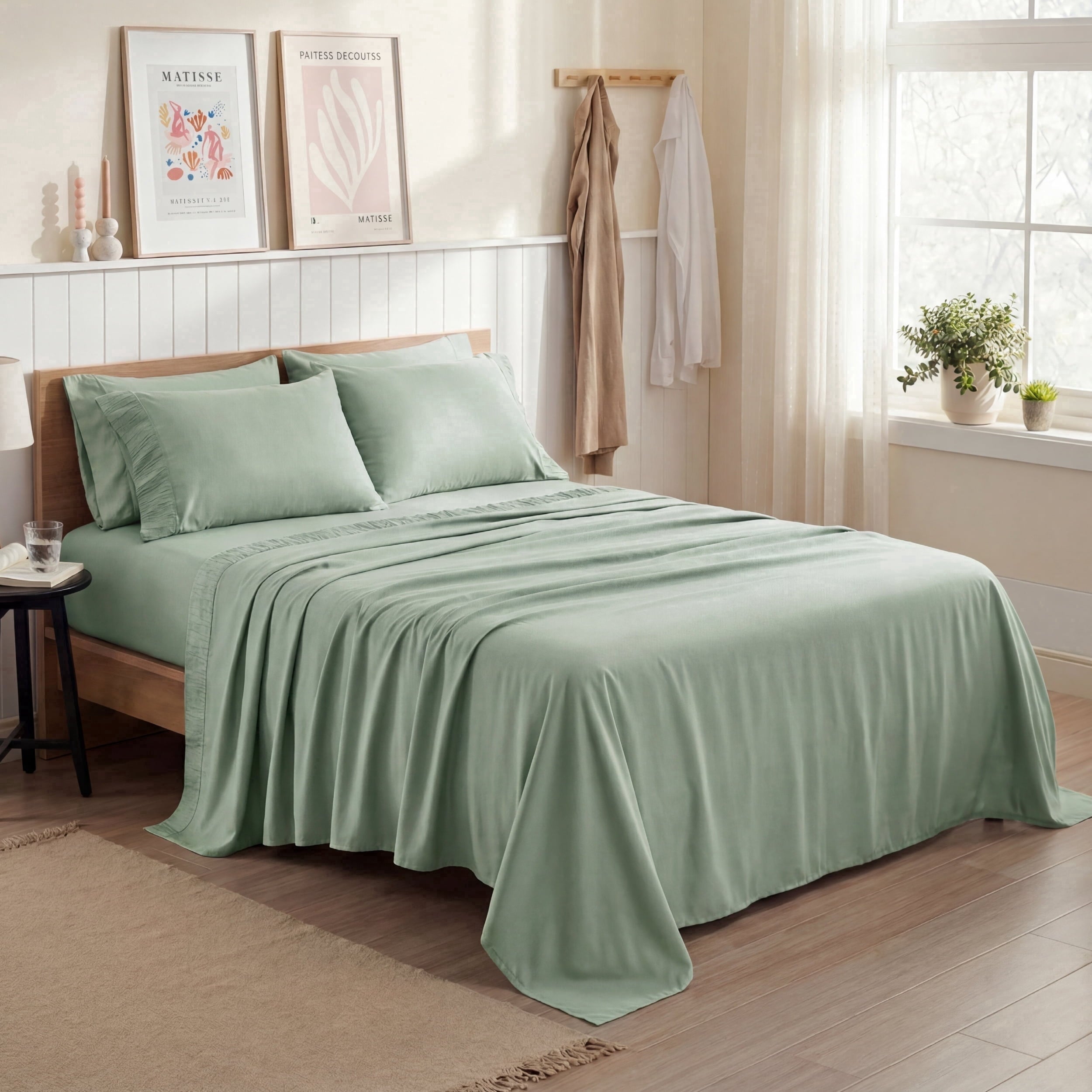 Premium Egyptian Cotton Queen Sheets Set, 4 Pieces Deep Pockets Cooling Soft Polyester Microfiber Bed Sheets Set, Sea Foam Green - Breathable Egyptian Cotton Flat & Fitted Sheets - Default Title