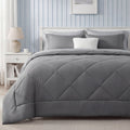 Heavyweight Warmth Queen Reversible Comforter Set - 7 Pieces Grey Bedding, Bed in a Bag with Alternative Comforter, Sheets, Pillowcases ... - Luxurious Quilted Duvet Cover Set - Default Title
