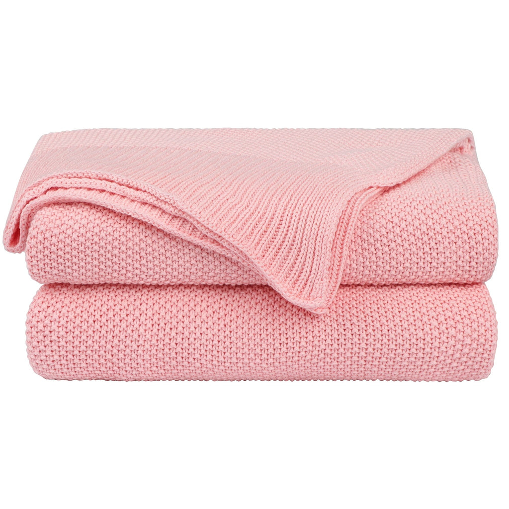 Lightweight Warm Pure Cotton Soft Cable Knit Throw Blanket Pink 50" x 70" - Super Soft Reversible Sherpa Flannel Blanket - Default Title