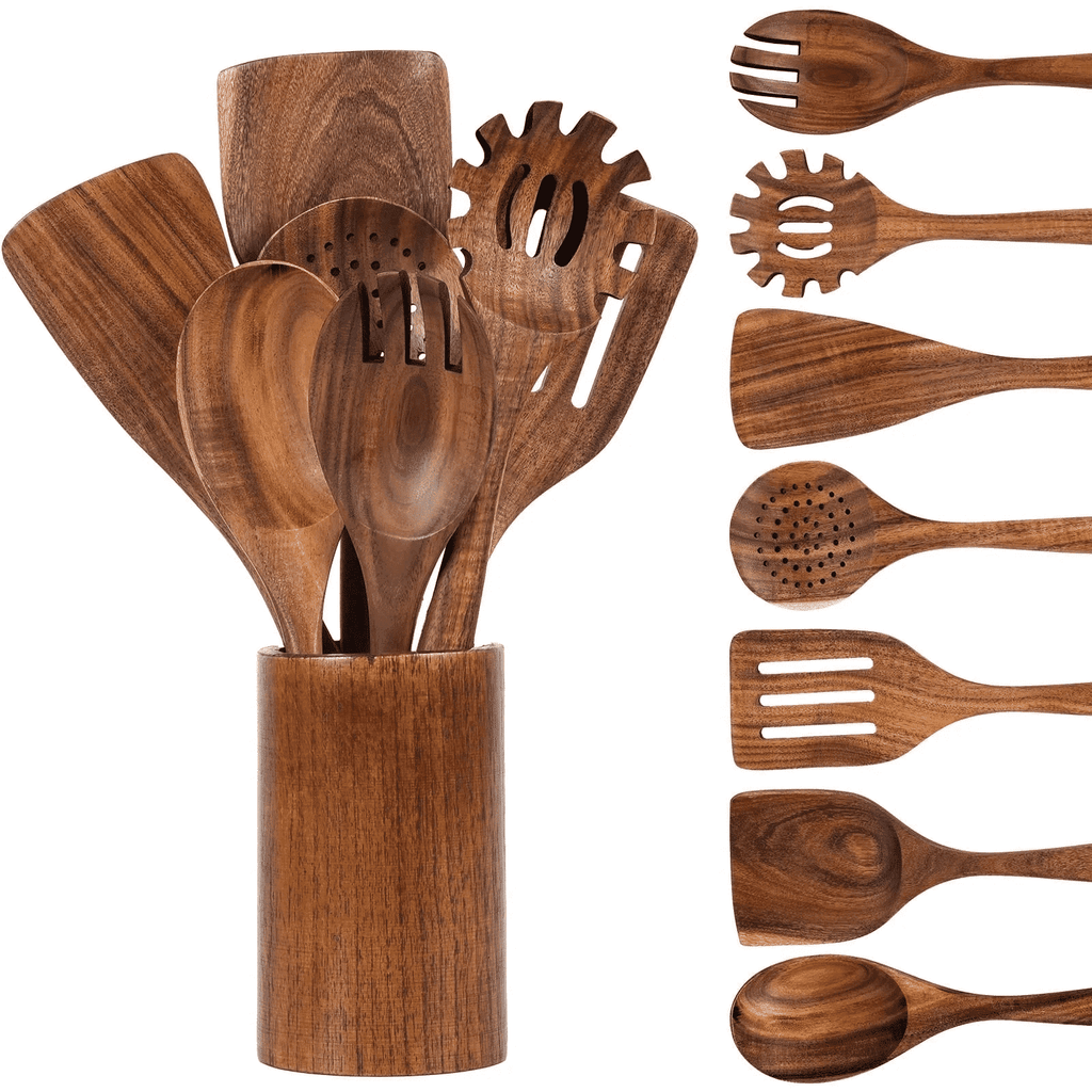 Ergonomic Cooking Wooden Spoons for Cooking, 8 Pcs Natural Wooden Utensil for Cooking with Non-Stick, Heat Resistant, Wood... - Heat-Resistant Silicone Cooking Spatula Turner - Default Title