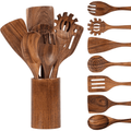 Ergonomic Cooking Wooden Spoons for Cooking, 8 Pcs Natural Wooden Utensil for Cooking with Non-Stick, Heat Resistant, Wood... - Heat-Resistant Silicone Cooking Spatula Turner - Default Title