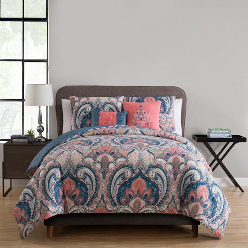 All-Season Casa Real 5-Piece Coral Damask Reversible Comforter Set, King, Adult, Unisex - All-Season Down Alternative Comforter Insert - Default Title