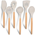 Ergonomic Cooking Kitchen Utensils Set of 6, Silicone Cooking Utensils with Wooden Handle, Non-Stick Cookware & Heat Resistant, Include... - Durable Turner & Ladle Utensil Set for Home Chefs - Default Title