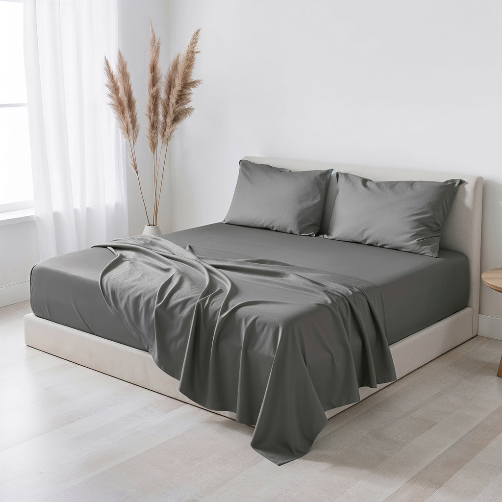 Cooling Sateen Virtu Bed Sheets Set, Deep Pocket Rayon Derived 4 Piece Queen Sheets sets, Gray - Cooling Hotel Quality Bedding Sheets and Pillowcases - Default Title