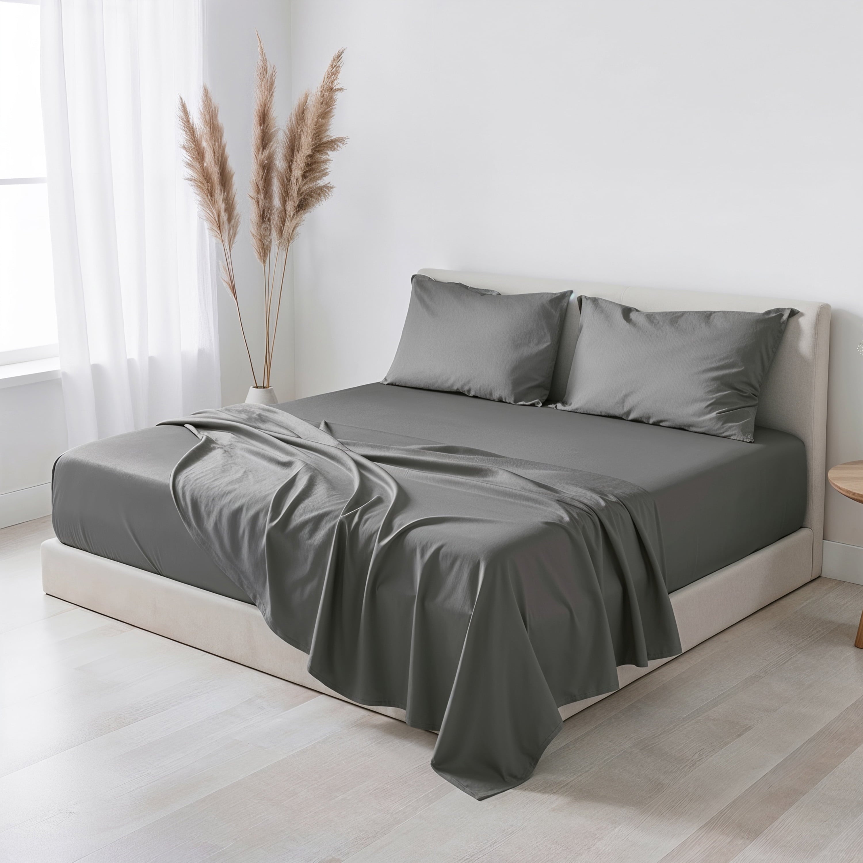 Cooling Sateen Virtu Bed Sheets Set, Deep Pocket Rayon Derived 4 Piece Queen Sheets sets, Gray - Cooling Hotel Quality Bedding Sheets and Pillowcases - Default Title