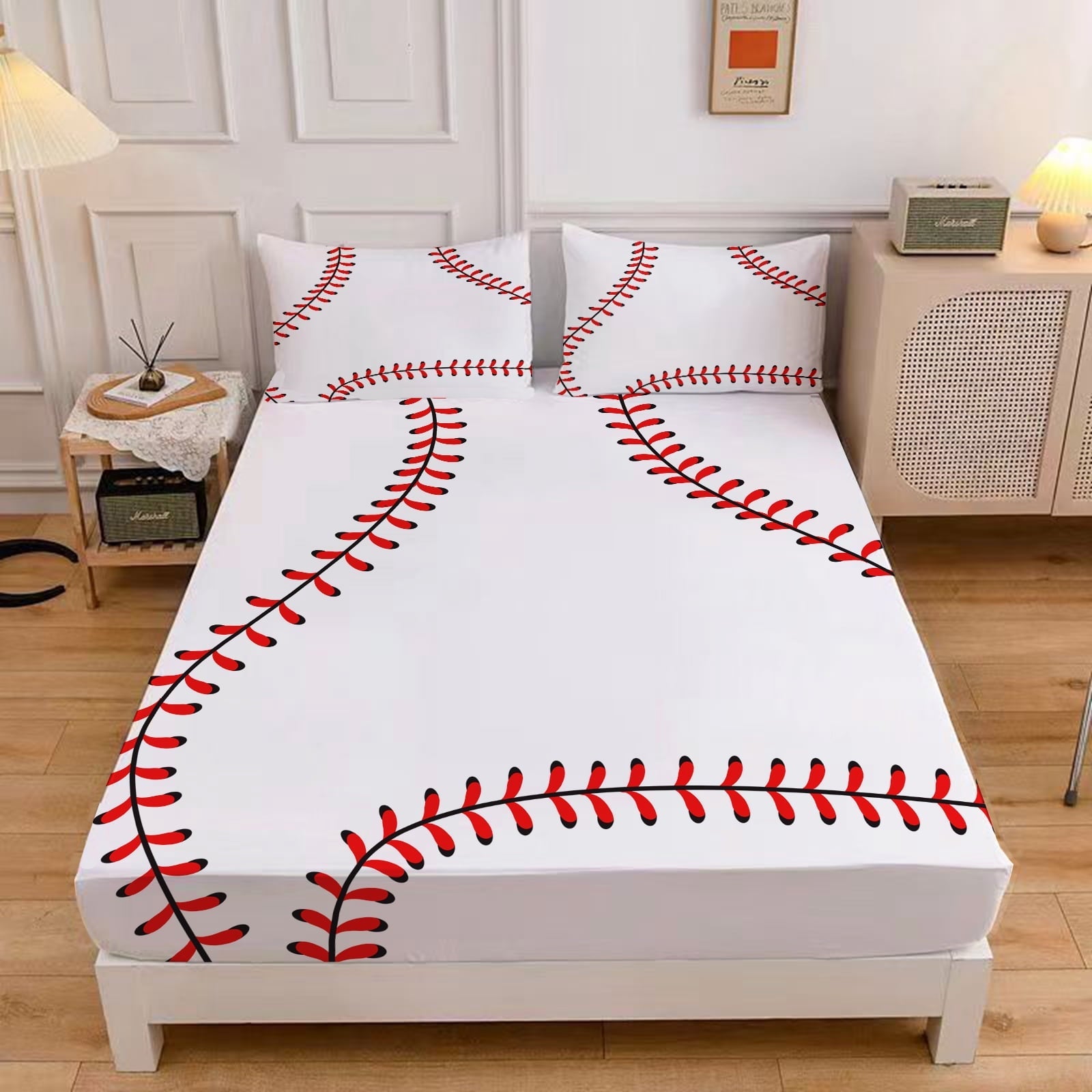 Premium Egyptian Cotton Baseball Sheet Set Sports Theme Bedding Set for Kids 3D Baseball Pattern Bed Sheets Baseball Games Bed Sheet Set Room... - Cooling Hotel Quality Bedding Sheets and Pillowcases - Default Title