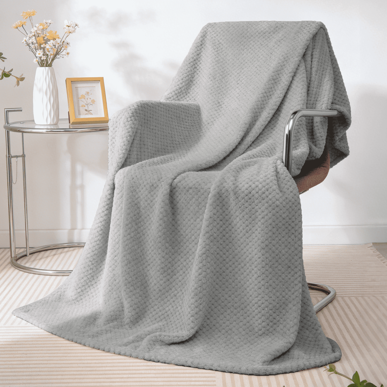 Decorative Knitted Throw Blanket, Decorative Throws with Waffle Wave Design, Super Soft Plush Fuzzy Blankets , Luxury Lightweight and Br... - Cozy Fleece Throw Blanket for Couch & Bed - Default Title