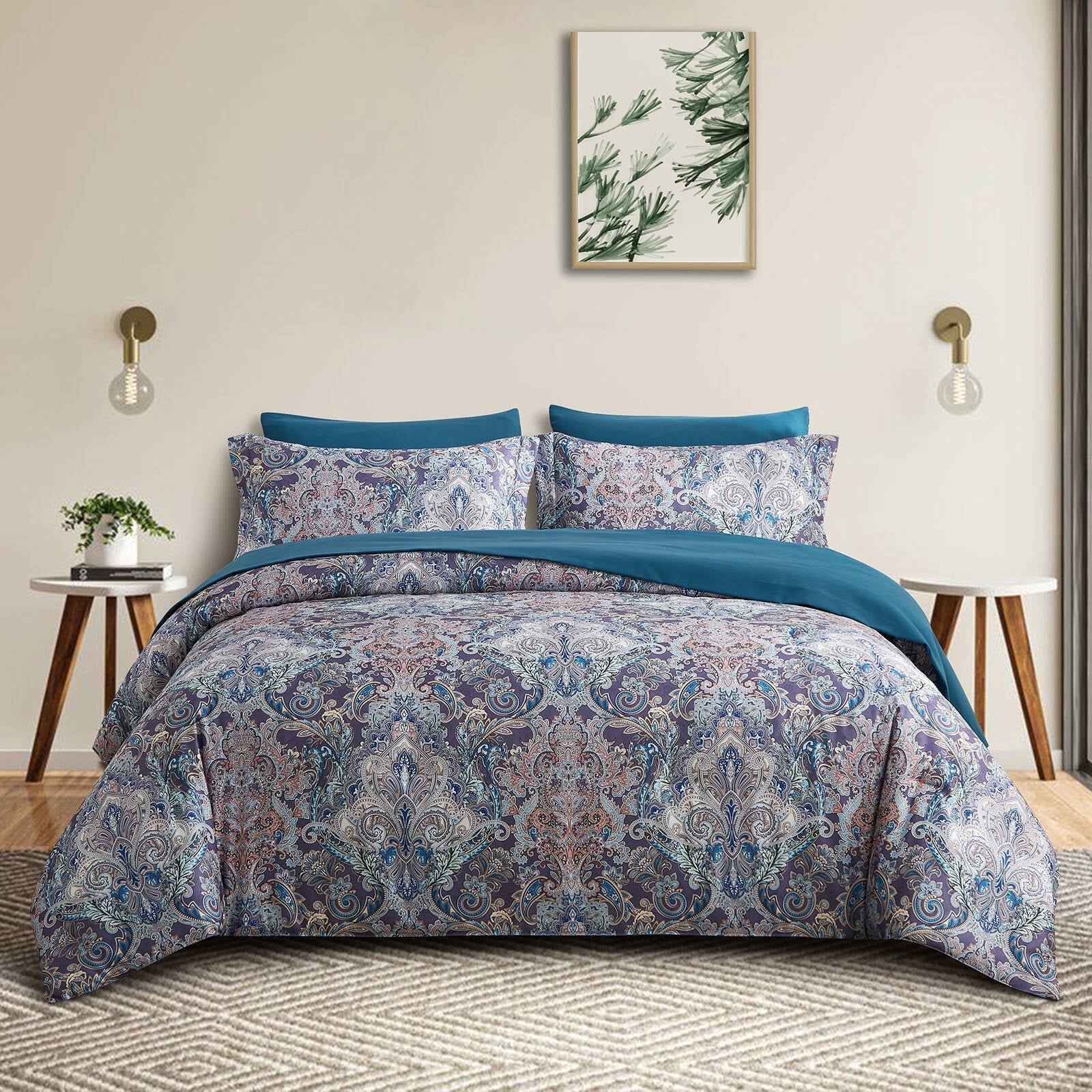 Fluffy Down Alternative Boho Paisley Print Luxury Comforter Bed in a Bag Set Queen Size, Vintage Floral Medallions Microfiber Bedding Set - Cloud-Like Soft Lightweight Bed Comforter - Default Title
