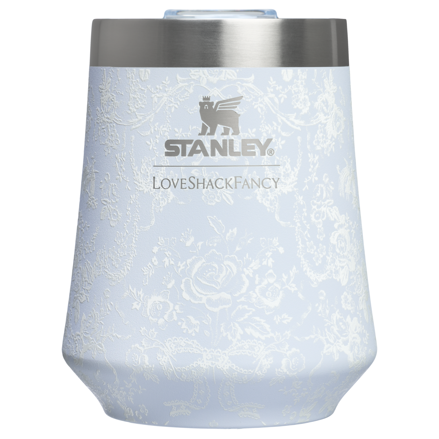 Premium Matte Stanley 1913 x LoveShackFancy Holiday Reserve Wine Tumbler D367F - Premium Insulated Egg-Shaped Wine Glass for Outdoors - Toscana Toile Alpine Blue