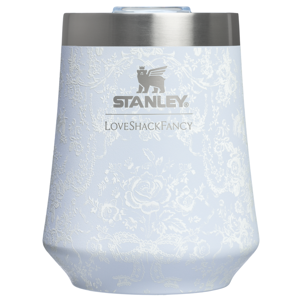 Elegant Stemless Stanley 1913 x LoveShackFancy Holiday Reserve Wine Tumbler D204X - Reserve Collection Stainless Steel Whiskey Cup - Toscana Toile Alpine Blue