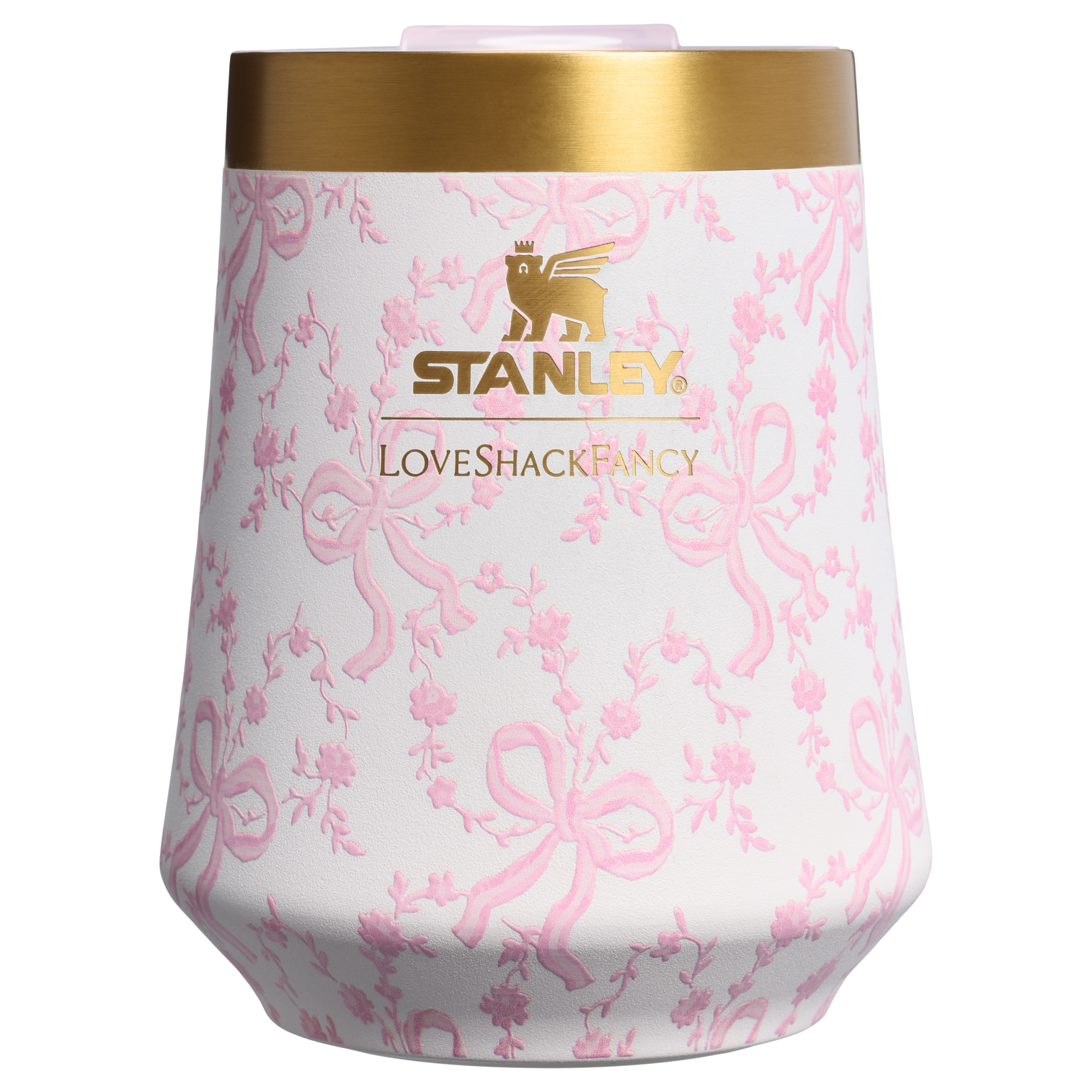 Premium Matte Stanley 1913 x LoveShackFancy Holiday Reserve Wine Tumbler D367F - Premium Insulated Egg-Shaped Wine Glass for Outdoors - Coquette Bow Chantilly