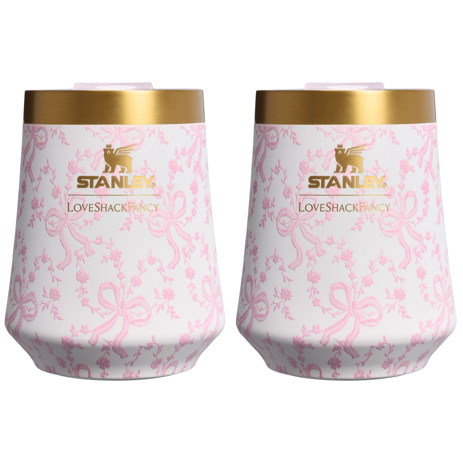 Premium Matte Stanley 1913 x LoveShackFancy Holiday The Reserve Wine Tumbler Set | 2-pack D205C - Elegant Stemless Vacuum Insulated Wine Tumbler - Coquette Bow Chantilly