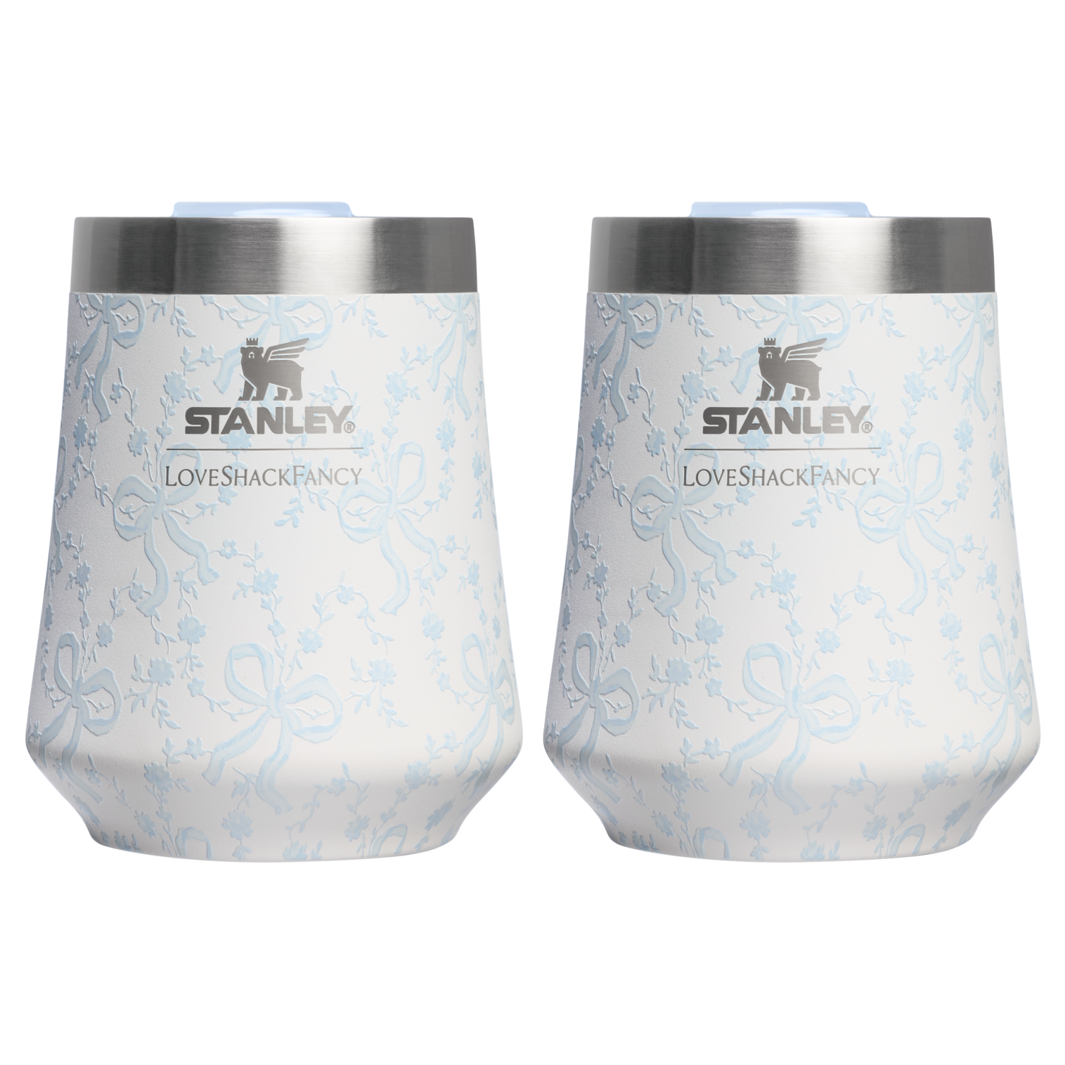 Premium Matte Stanley 1913 x LoveShackFancy Holiday The Reserve Wine Tumbler Set | 2-pack D205C - Elegant Stemless Vacuum Insulated Wine Tumbler - Coquette Bow Winter Ice