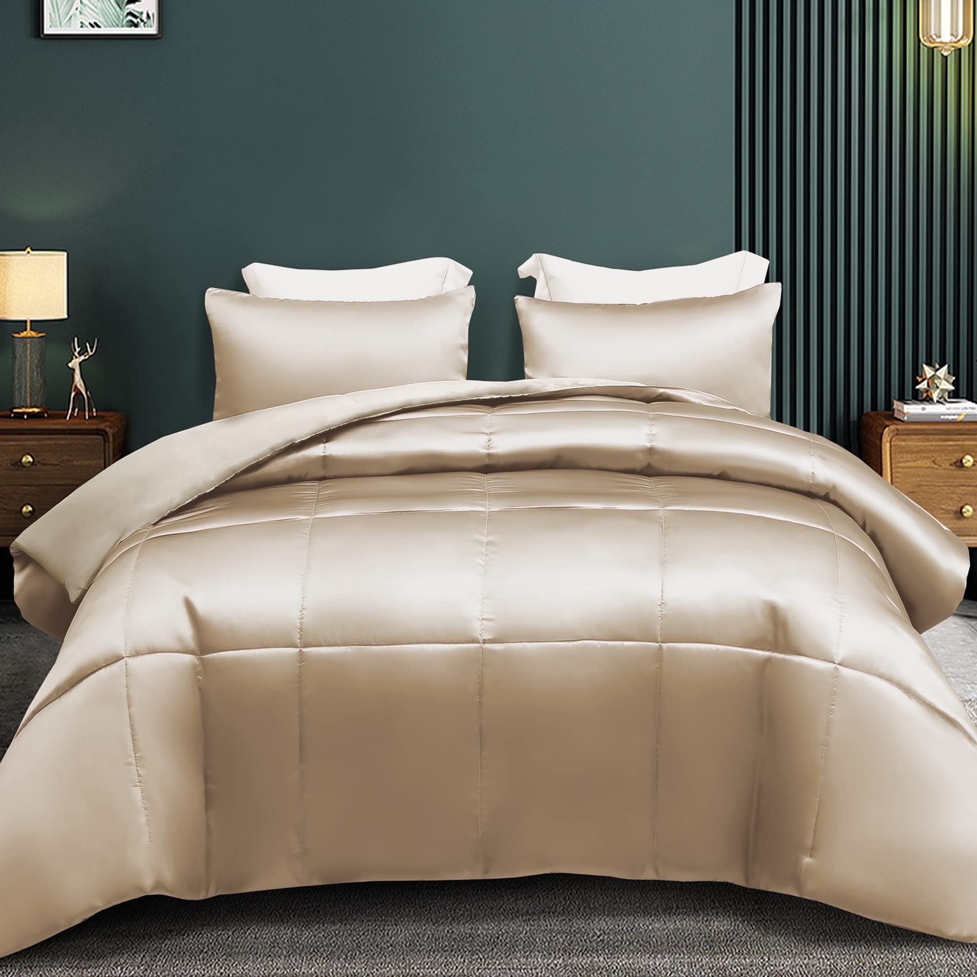 Heavyweight Warmth 3-Piece Reversible Silky Soft King Size Comforter Bedding Set, Luxurious Satin Comforters with 2 Satin Pillowcases, L... - Hypoallergenic Ultra-Fluffy Quilt for Winter - Default Title