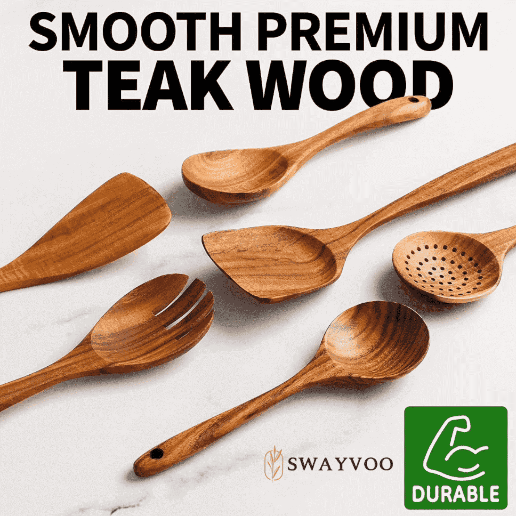 Ergonomic Cooking Wooden Spoons for Cooking, 6-Piece 100% Natural Teak Wooden Utensils for Cooking — Heat Resistant, Non-Stick ... - Premium Stainless Steel Cooking Utensil for Non-Stick Pots - Default Title