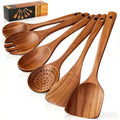 Heat-Resistant Wooden Spoons for Cooking, 6 PCS Teak Wood Cooking Utensil Set, Wooden Kitchen Utensils for Nonstick Pans & Cookware,... - Premium Stainless Steel Cooking Utensil for Non-Stick Pots - Default Title