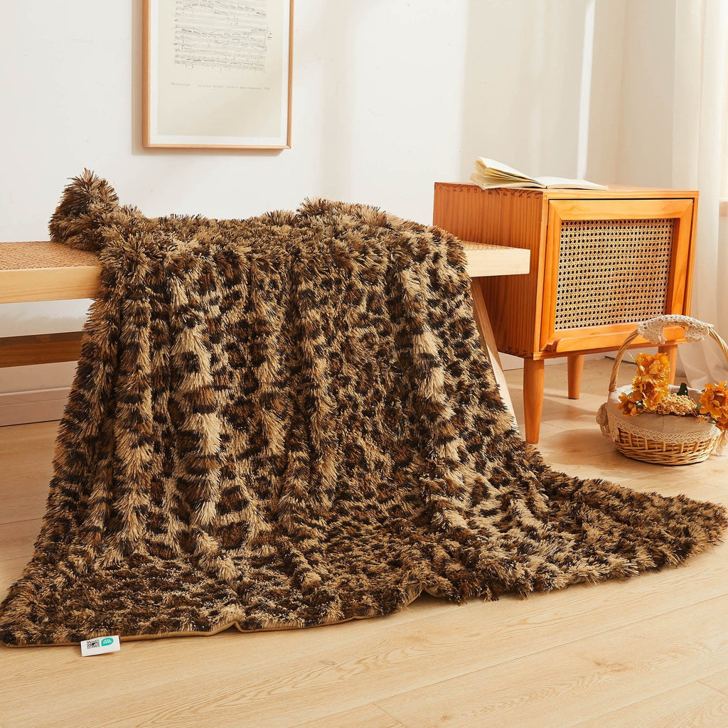 Super Soft Flannel Luxury Faux Fur Leopard Print Throw, Soft 50x60 Cheetah Print Fluffy Blanket, Shaggy Plush Decorative Couch Throw, Cu... - Cozy Fleece Throw Blanket for Couch & Bed - Default Title