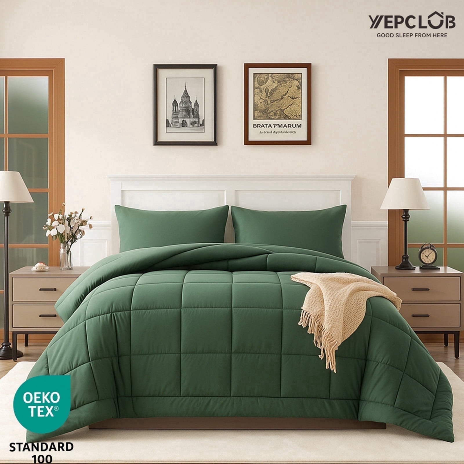 Luxurious Quilted 3-Piece Twin Size Comforter Set, Green Down Alternative Reversible Bedding Set, All-Season Quilted Soft Comforter wit... - Luxurious Quilted Duvet Cover Set - Default Title