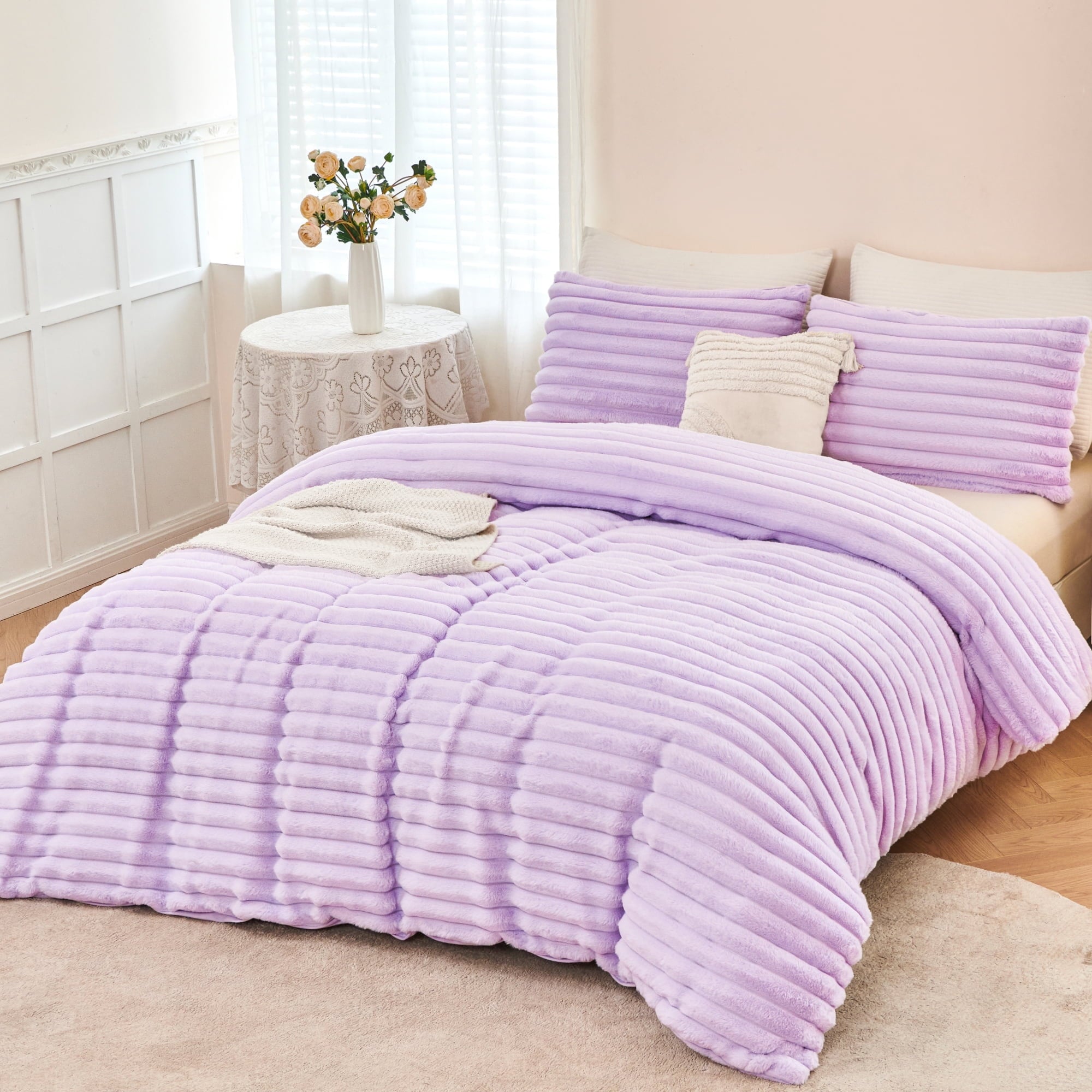 Hypoallergenic Cloud Fleece Twin Comforter Set, Light Purple Super Soft Furry Plush Bedding, Luxury Fluffy Fuzzy Heavy Bed Set for Winter ... - All-Season Down Alternative Comforter Insert - Default Title