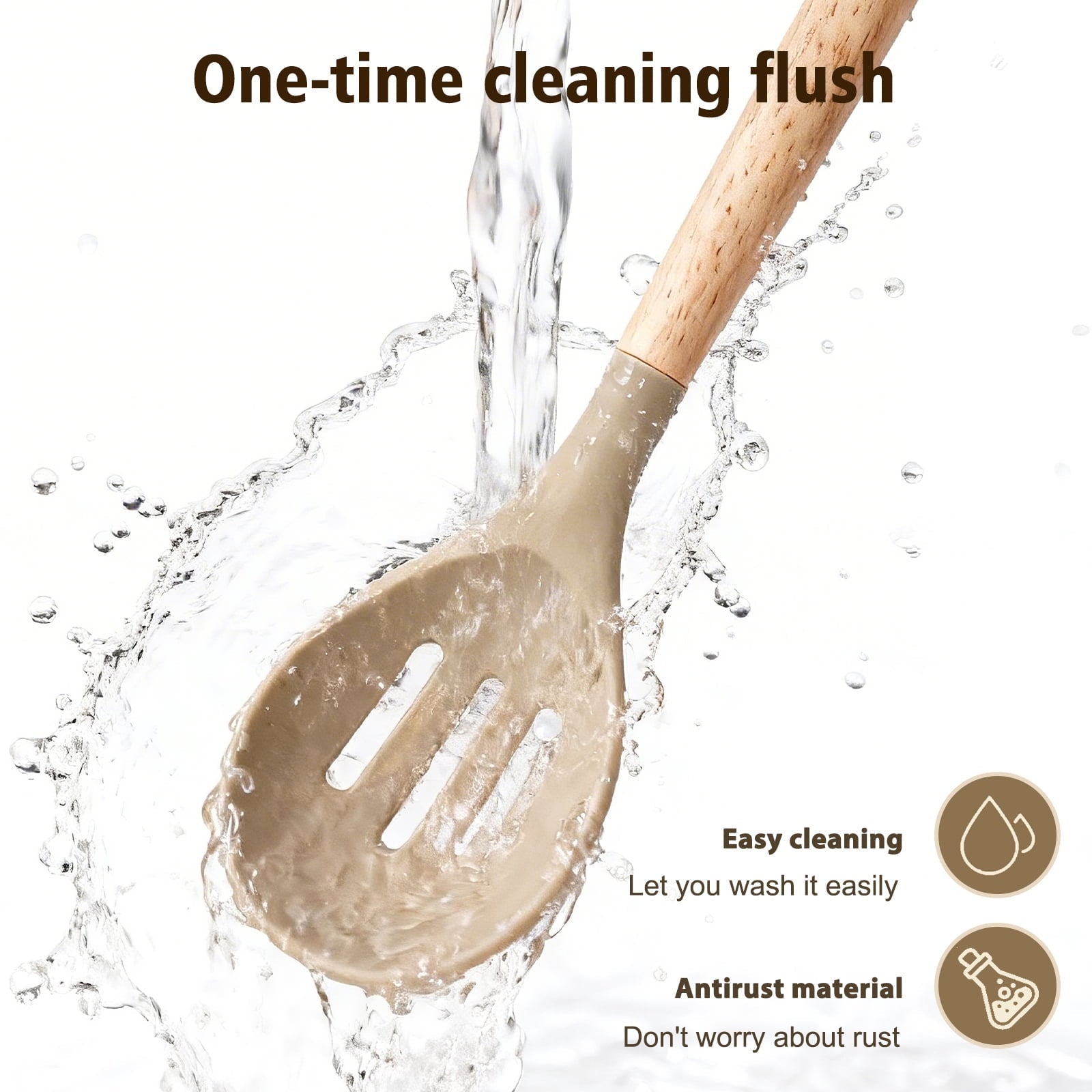 Seamless One-Piece Silicone Cooking Utensils Set, Heat Resistant Kitchen Tools, 36 PCS Non-Stick Silicone Cooking Kitchen Utensils, Khaki - Ergonomic Kitchen Tongs and Cooking Spoon Utensil Detail