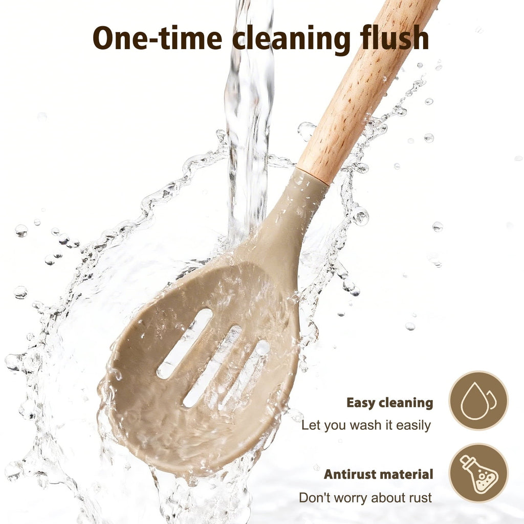 Chef-Quality Silicone Cooking Utensils Set, Heat Resistant Kitchen Tools, 36 PCS Non-Stick Silicone Cooking Kitchen Utensils, Khaki - Multi-Purpose Hand Tool for Daily Meal Prep Detail