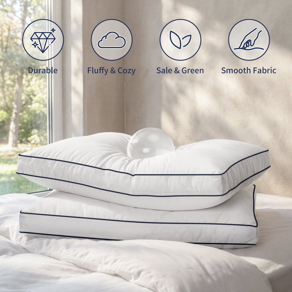 Hotel Collection for Queen Size 2 Pack, Duck Feather and Shredded Memory Foam Soft Luxury Hotel Collection - Decorative Throw Pillow Cushion for Sofa & Bed Detail