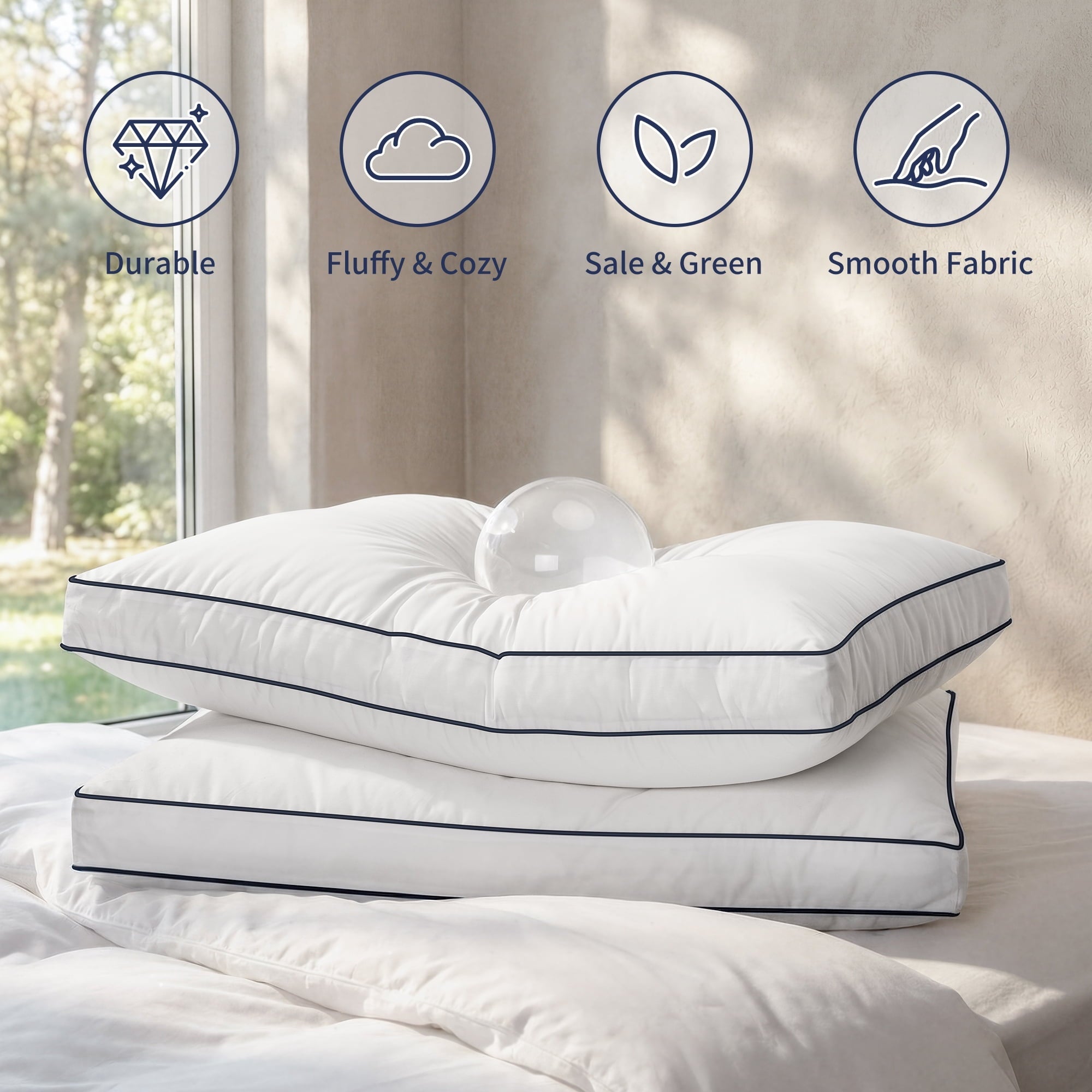 Hotel Collection for Queen Size 2 Pack, Duck Feather and Shredded Memory Foam Soft Luxury Hotel Collection - Decorative Throw Pillow Cushion for Sofa & Bed Detail