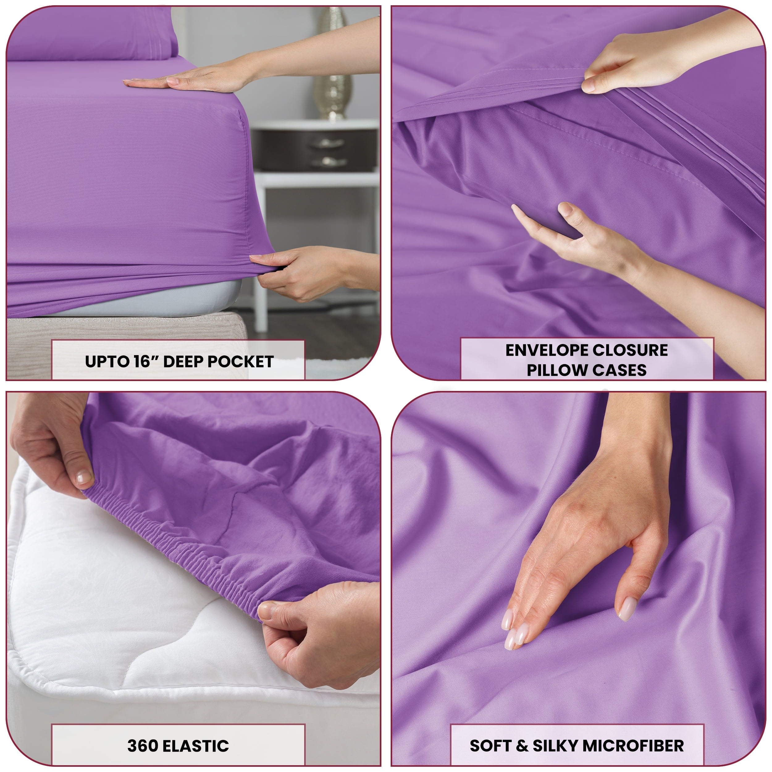 Wrinkle-Resistant Queen Size Sheets Set Brushed Microfiber High GSM, 4 Piece Sheet Set Upto 16 Inches Deep Pocket Bedding Sheets & Pillow - Breathable Egyptian Cotton Flat & Fitted Sheets Detail